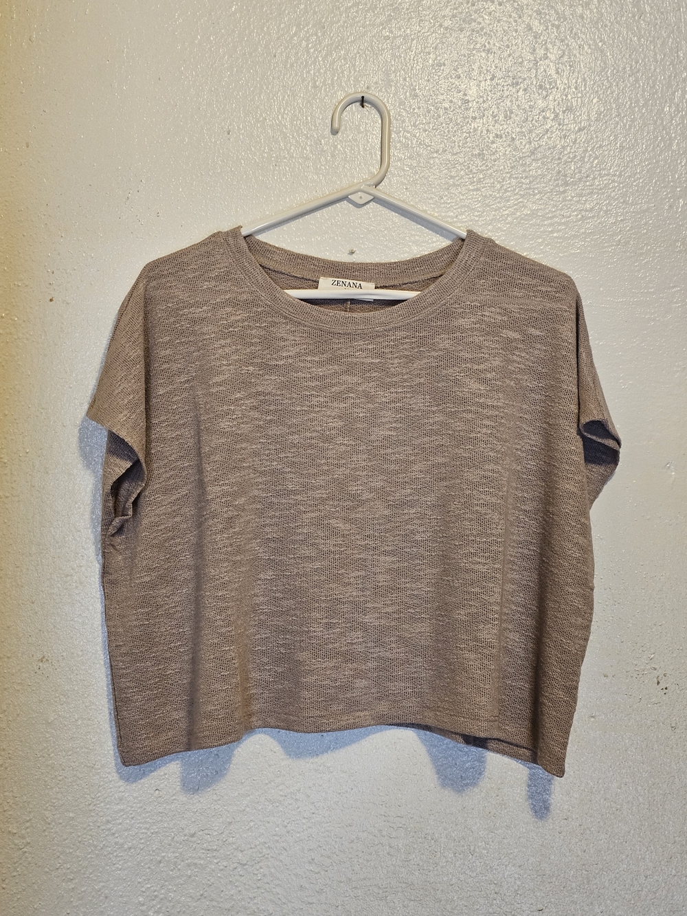 Zenana Outfitters Taupe Heathered Boxy Short Sleeve Top